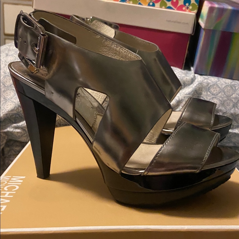 Michael Kors Carla Leather metallic Platform Sandal.  Used once as 6.5